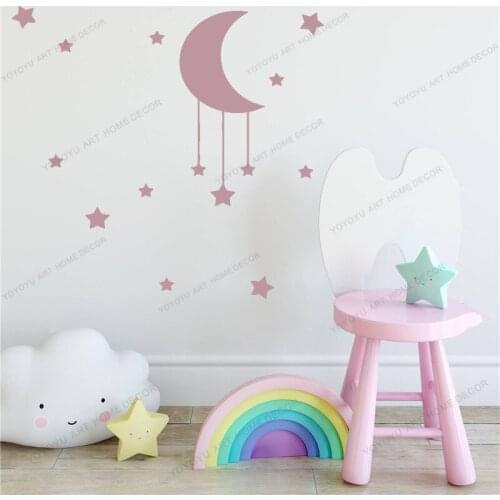 Moon And Stars Wall Sticker Decal, Vinyl Adhesive sticker style Removable star wall stickers Nursery Children Bedroom yw-32