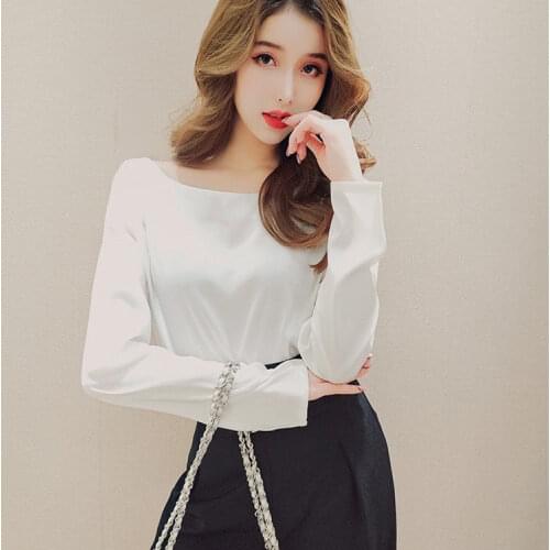 Fashion Harajuku One-word Collar Leak Clavicle Ladies Long Sleeve Top Spring 2021 New Female Korean Casual Loose All-match Shirt