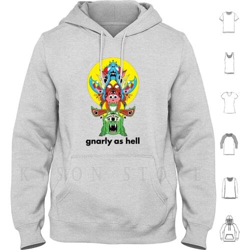 Gnarly As Hell | The Totem Hoodie Long Sleeve Gnarly As Hell Gnarlyashell Totem Pole Totem Monsters Cartoon Folklore