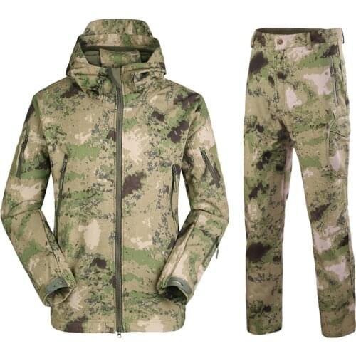 Men Shark Skin Military Tactical Jacket Waterproof Windproof Softshell Fleece Jacket+Pant Camping Hiking Hunting Sport Suit Coat