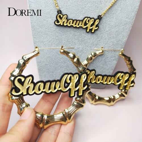 1.8inch set Personalised Custom Name Character Necklace Kids Bamboo Earrings Cartoon Bracelet Children Jewelry Set