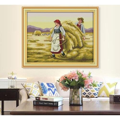 Joy Sunday Harvest scenery Counted DMC 11CT Cross Stitch kits , Embroidery Needlework Set, Home Decoration Send Accessory Tools