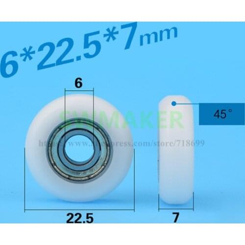 6*22.5*7 nylon rubber bearing, pulley, 3D printer, CNC engraving machine, European standard, 20 aluminum profile, track wheel