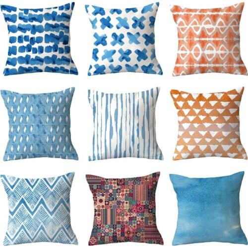 Simple New Style Blue Geometric Plush Pillow Household Fabric Sofa Cushion With Plush Pillow