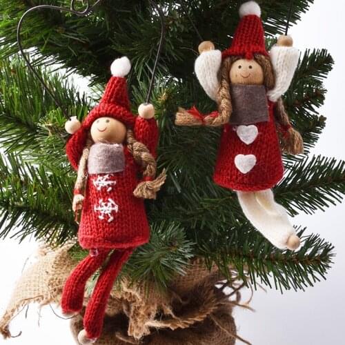Christmas tree pendant knitted red and white rag doll ornaments Christmas woolen girl modeling pendant girls gift single