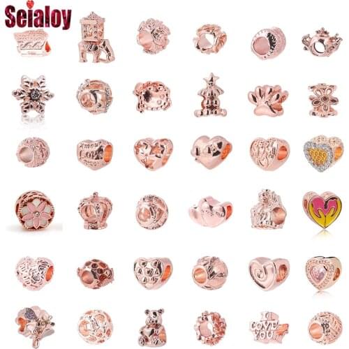 Seialoy Rose Gold Beaded Charm Fit Bracelet & Necklace For Women Snake Bone Bracelet & Bangle Accessory Beads BD2081-2120