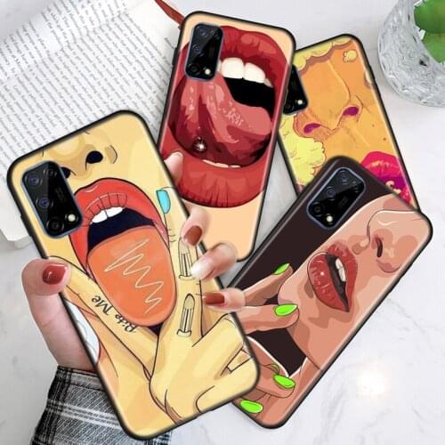 Sexy Girl Red Lips For Realme V15 X50 X7 X3 superzoom X2 C17 C11 C3 7i 7 6i 6S 6 5 Narzo 20 5G Pro Soft Phone Case