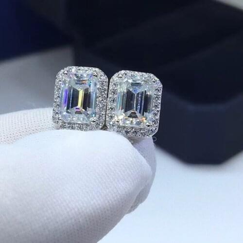 S925 Sterling Silver Passed Diamond Test Emerald Full of Diamonds Classic Moissanite Diamond Ear Studs Fashion Luxury Jewelry