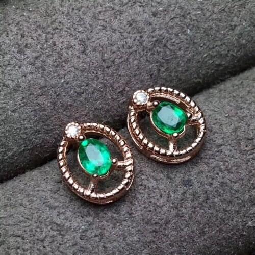 Love Heart Earring Natural emerald earring Free shipping Real original emerald 925 sterling silver