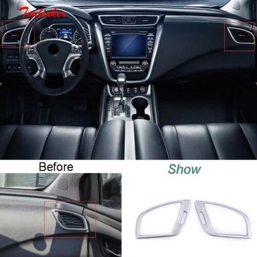 Tonlinker Dashboard Beside Outlet Cover Case Stickers for Nissan Murano 2015-19 Car styling 4 PCS Stainless Steel Cover stickers