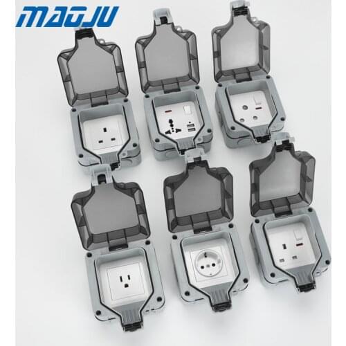 Outdoor Weatherproof Waterproof Socket Switch Box Enclosure Electrical Power Wall Socket UK British Germany EU European 13A 16A