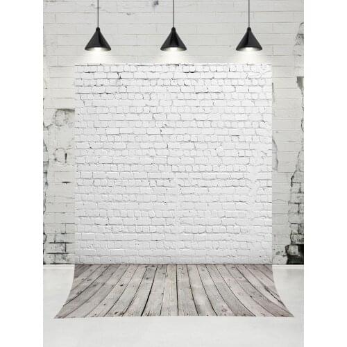 VinylBDS Newborn White Brick Wall Background Vintage Wooden Floor Backdrops Baby Shower Photo Prop Indoor Wedding Backdrop