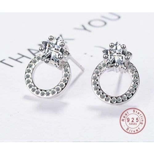 New Fashion five-pointed star silver Crystal earrings simple ear ornaments accessories For Woman Girl Party Gift