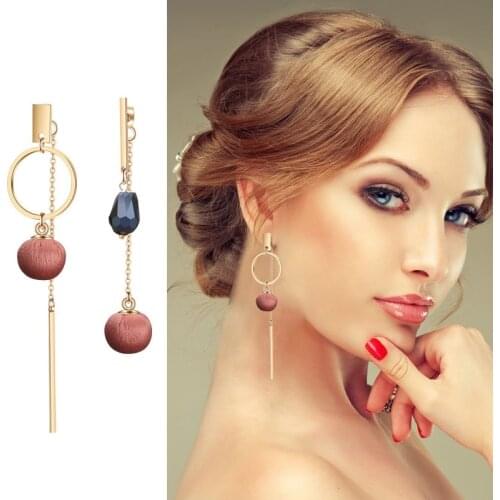 Purple Brown Red Cloth Ball Tassels earring for women Fashion Big Crystal Design Drop Earring Jewelry 2019 oorbellen