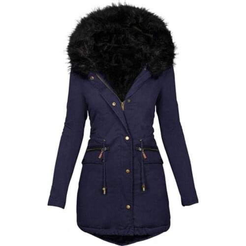 Faux Fur Coat Women Winter Long Sleeve Hood Mid-length Warm Coat Parka Snow Outerwear woman jacket Outwear coat woman parkas