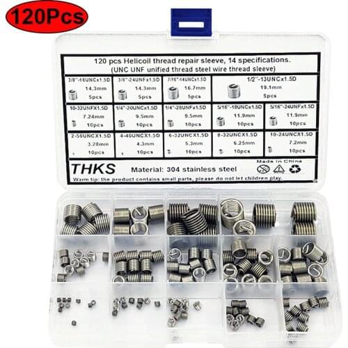 120pcs/box Helocoil thread repair sleeve 14 specifications UNC UNF unified thread steel wire thread sleeve