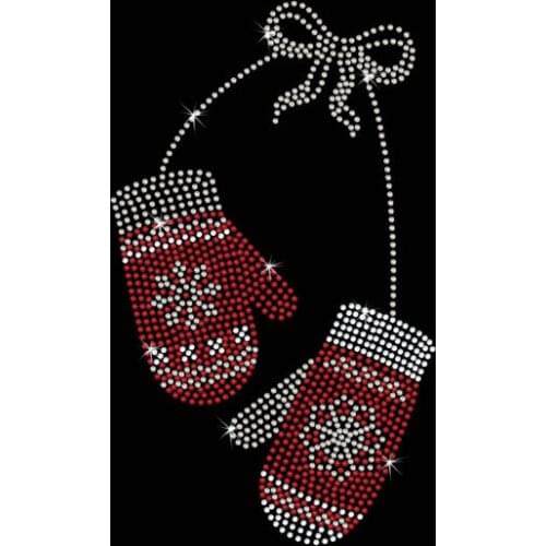 2pc/lot Christmas snowflake glove hot fix rhinestone motif Iron On Bling Transfer designsappique patches for shirt