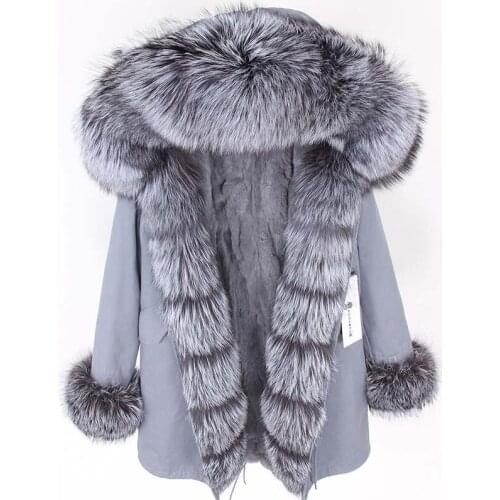 2020 Real Fur Coat Natural fox fur collar Real Rabbit Fur Liner Long Parka Winter Warm Jacket Women casual slim outerwear