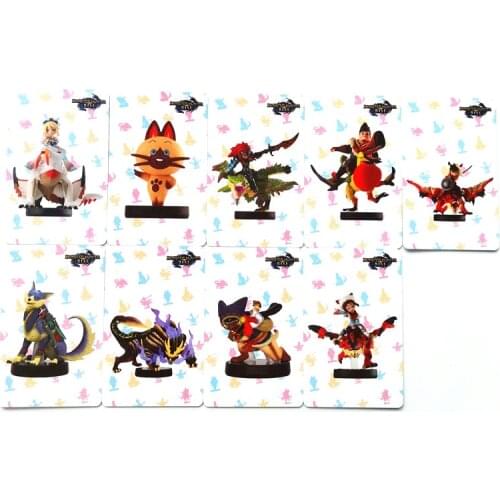 9Pcs Monster Hunter Rise Amibo Card Resent Tiger Dragon Ailu Cat NS Game Reward NFC NTAG215 Cards Gift Box