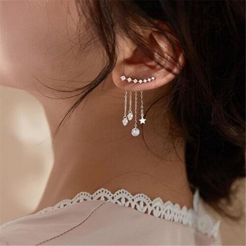 925 Sterling Silver Zircon Star Tassel Long Drop Earring For Women Luxury Party Punk Jewelry Accessories eh1387