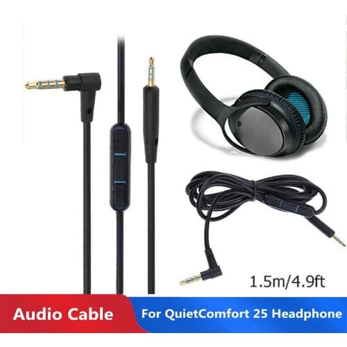 1.5 Meters 3.5mm to 2.5mm Male to Male Audio Cable Wire with Mic for Bose QC25 Headphone