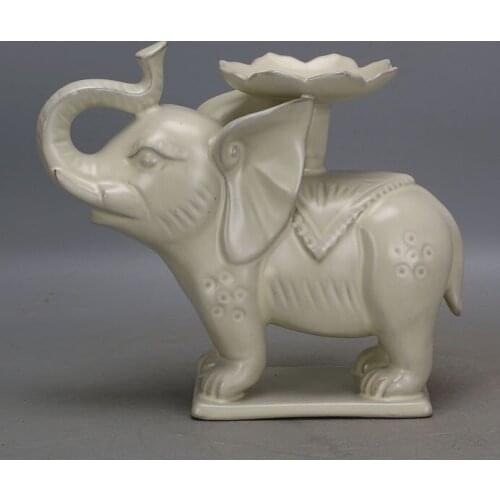 Old Song Dynasty procelain Yi Kiln White Glazed elephant Statue Oil Lamp Holder,Handmade crafts,collection& adornment