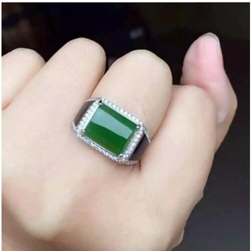 Free shipping Natural Hetian Jade Man Ring 925 sterling silver Wholesales Fine jewelry 9*11mm gem