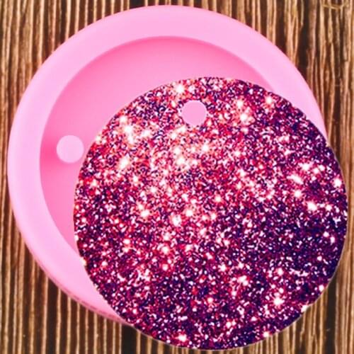 48mm/60mm Shiny Round Circle With Hole Disk Keychains Silicone Mold For Key Chain Pendant Clay DIY Resin Moulds