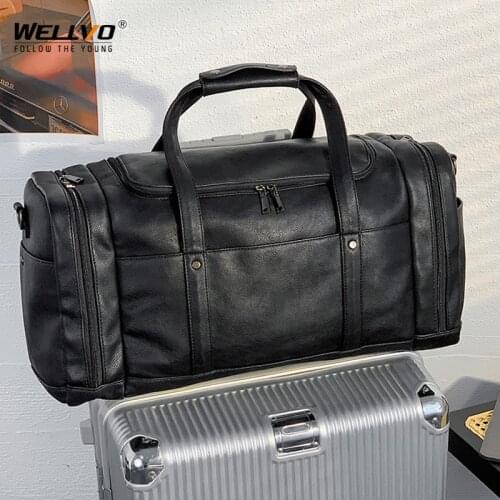 Travel Bag Hand Luggage Outdoor Sport Waterproof Leather Weekend Handbag Multifunction Fitness Duffel Bag Shoes Pocket XA227C
