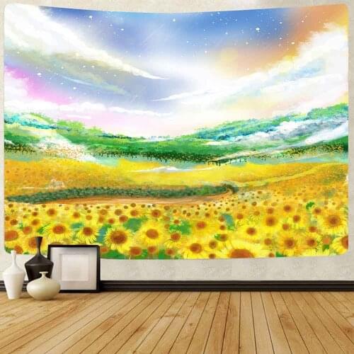 Sunflower Tapestry Sunrise Nature Landscape Mushroom Butterfly Wall Hanging Tapestries for Living Room Home Decor