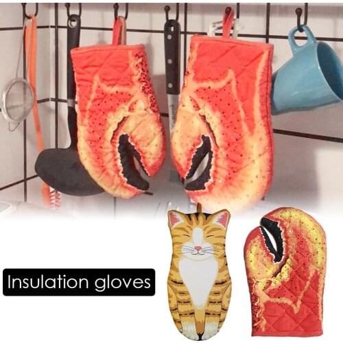 3D Cartoon Cat Paws Cotton Oven Gloves Anti-scalding Heat Resistant Microwave Oven Mitt Baking Insulation Kitchen Gloves