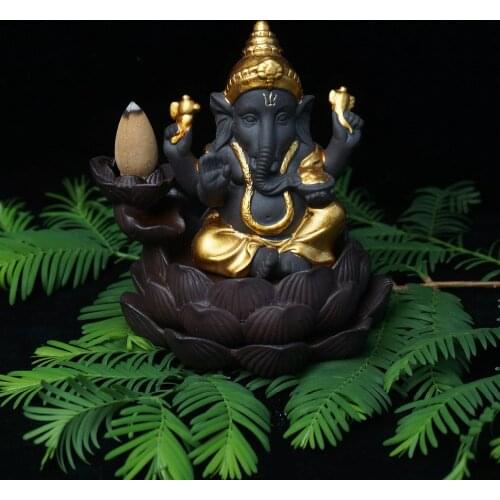Ceramic backflow incense burner elephant god incense base home decor ganesha purple sand sandalwood figurines