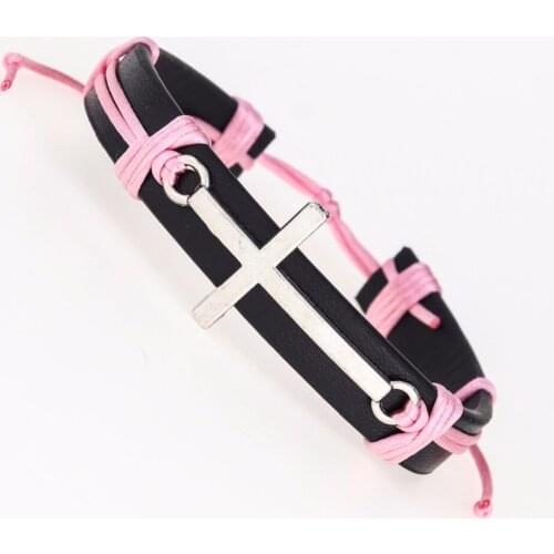 Cross religious emblem Bracelet PU Leather Men/Women Bracelets Jewelry Man Wristband Charm Braclet For Male