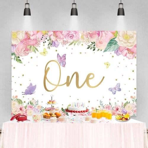 Laeacco Birthday Photo Background Flowers Butterfly Newborn Baby Shower Photography Backdrop Photocall Photozone For Photo Booth