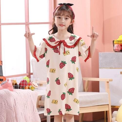Summer Toddler Girls Nightgown Kids Sleeping Dress Short Sleeved Cartoon Children Princess Nightdress Clothing Child Night Skirt
