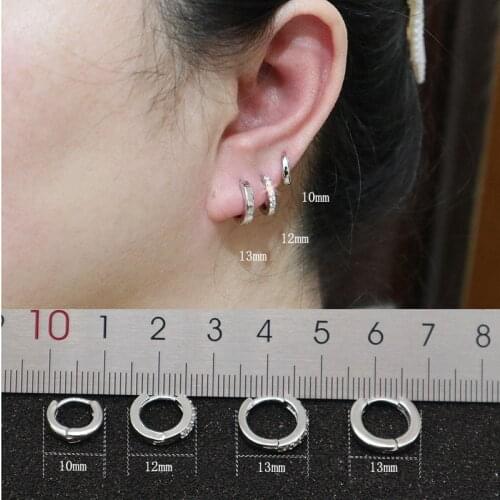 925 Sterling Silver Small Hug Hoop Earrings For Women Men Crystal&Zircon Round Circle Earrings Hoops CZ Cartilage Buckle Earring