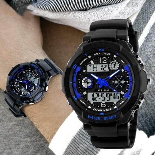 2018 men boys cool stop watch complete calendar alarm swiming week display high quality sports wristwatches auto date LED clock
