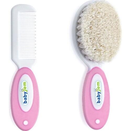 Baby Brush Comb Set Natural Bristle Blue Pink