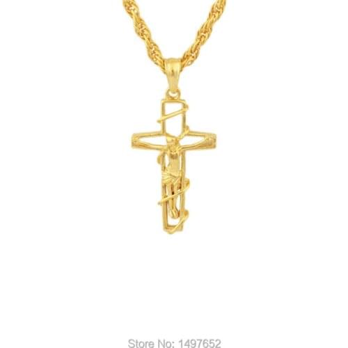 Jesus Cross Pendant Necklace For Women Men Gold Filled INRI Jewelry Crucifix Fashion Jewelry Religious Wholesale
