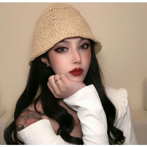 Collapsible Bucket hat For Women Straw Solid sun protection cap Bonnet peaked cap Panama hat bonnet Fishing hat chapeu bucket