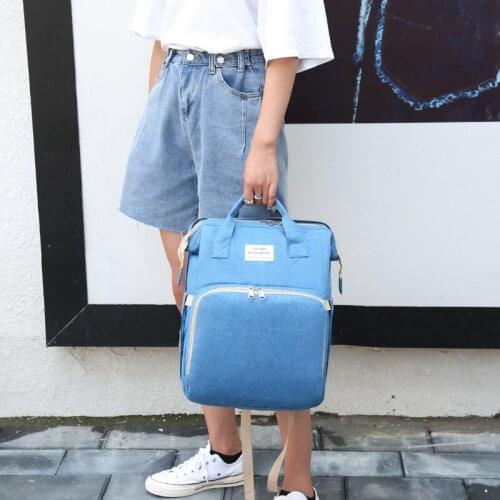 Casual Double Shoulder Maternal Travel Bag Mummy Bag Baby Bag Backpack Diaper Bag Portable Folding Crib Light and Large Capacity