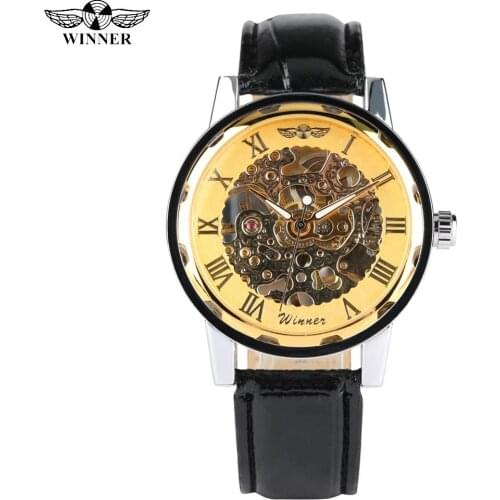 Luxury Skeleton Mechanical Watches Business Mechanical Watch for Teenagers Leather Strap Hand-wind Mechanical Watch Gift for Boy