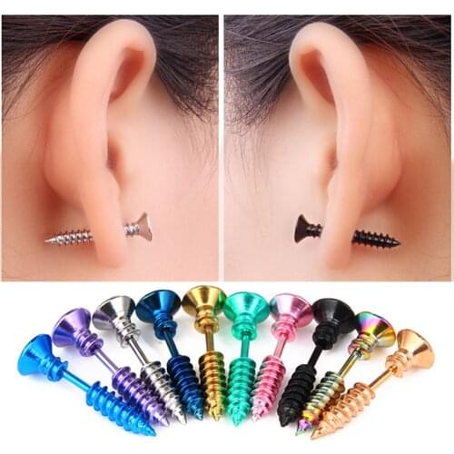 1PCS Punk Style Stainless Steel 10 Colors Stud Earrings Men Women Ear Jewelry Rock Gothic Unisex Piercing Earring Wholesale