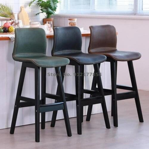 Nordic Solid Wood Bar Stools High Stools Home Back Chairs Bar Counter Front Desk Cafe Bar Chair Light Luxury And Simple