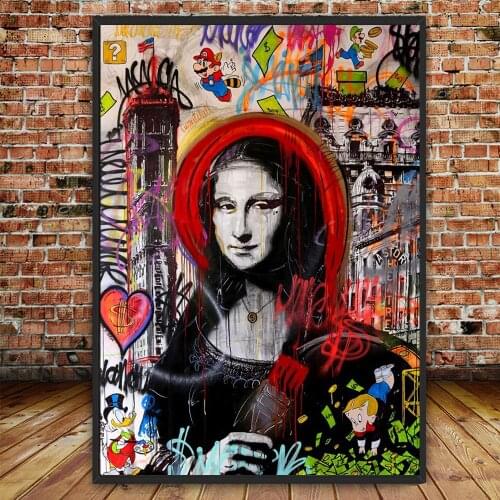 Modern Graffiti Portrait Art Canvas Painting Posters and Prints Wall Art Mona Lisa Picture for Living Room Wall Decor Poster