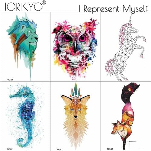 IORIKYO Flash Owl Tattoos Body Arm Temporary Tattoo Stickers Women Galaxy Lion Ankle Water Transfer Tattoo Unicorn Sexy Animal