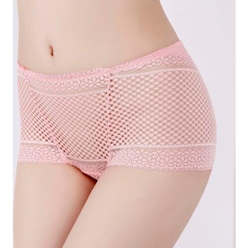 10 Colors/new Sexy Hollow Lace Panties Female Large Size Mid-high Waist Plaid Transparent Temptation Briefs Pure Color Lingerie