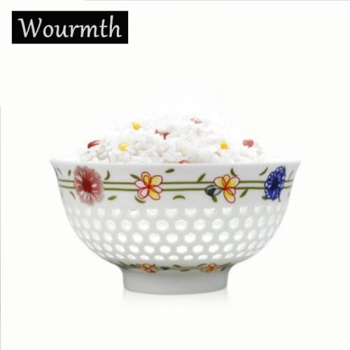 Wourmth High-grade Ceramic Hollow Bowl Blue and White porcelain Rice Salad Bowl 4.5 inch Soup Bowl Hotel Dinner tableware Gift