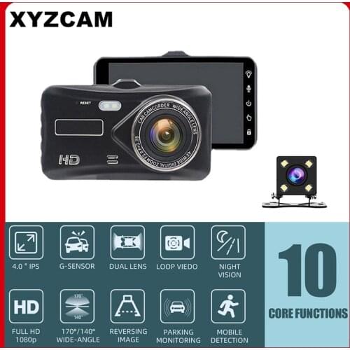 XYZCAM Full HD 1080P Dual Dash Cam 4.0 Inch Touch Screen Car Dash Cam DVR Front Camera and Rear View Cam 170 Degree Wide Angle