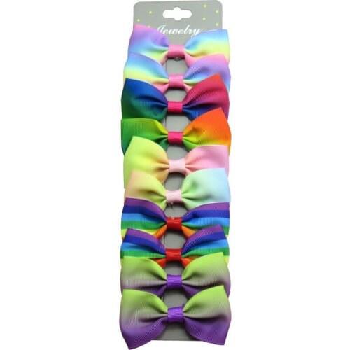 10PCS/SET With Card Gradient Boutique Grosgrain Ribbon Girl Bow Hair Clips Bow Hair Accessories Creativity Hairpin Headwear 2020